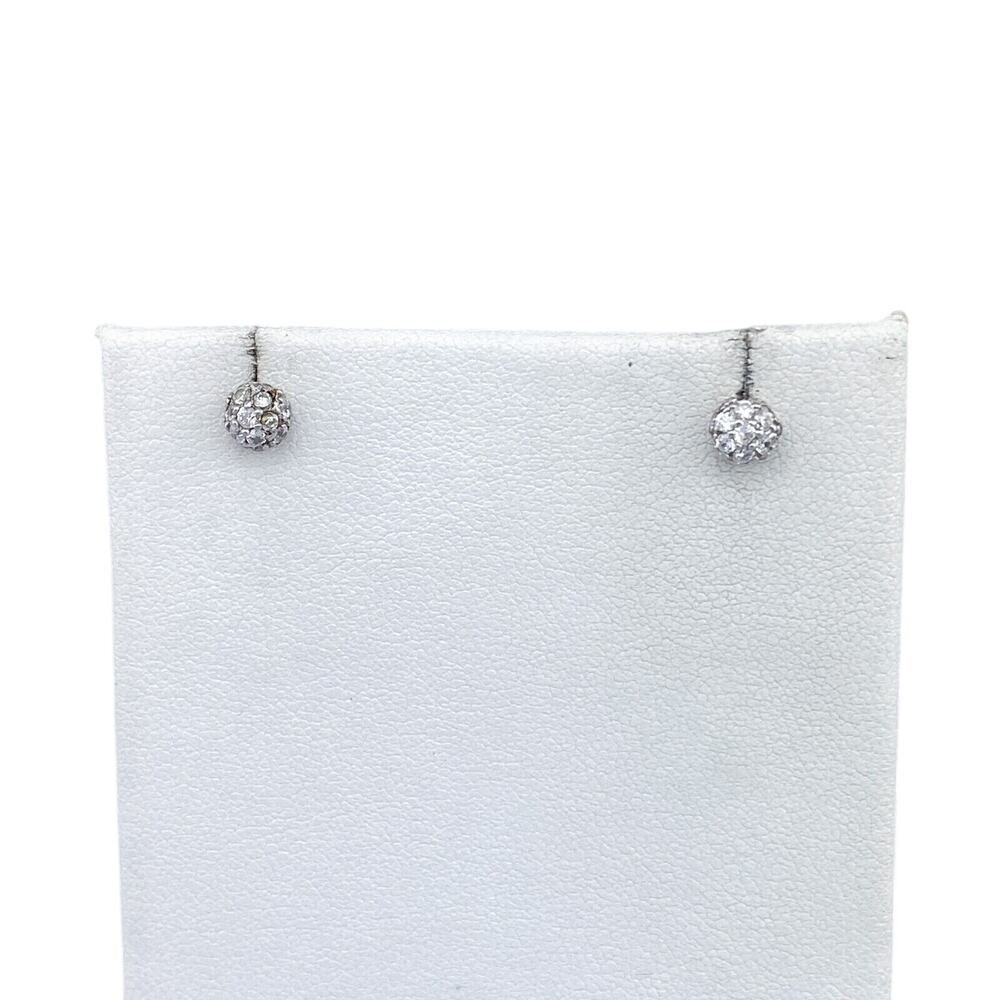 Vintage Sterling Silver 925 Crystal Encrusted Dome Stud Earrings